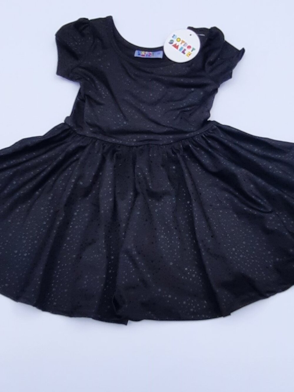 NWT Dot Dot Smile Girls Black Sparkle Twirl Dress Size 2T Short Sleeve